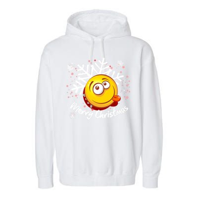 Merry Christmas Funny Smiley Face Snowflake Garment-Dyed Fleece Hoodie