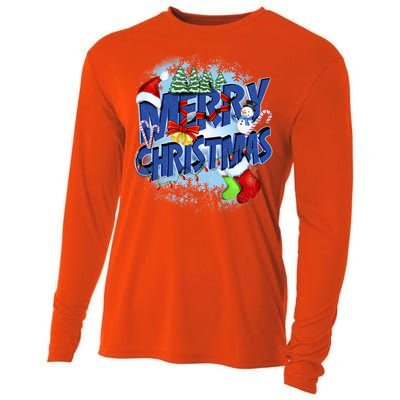 Merry Christmas Funy Holiday Logo Cooling Performance Long Sleeve Crew