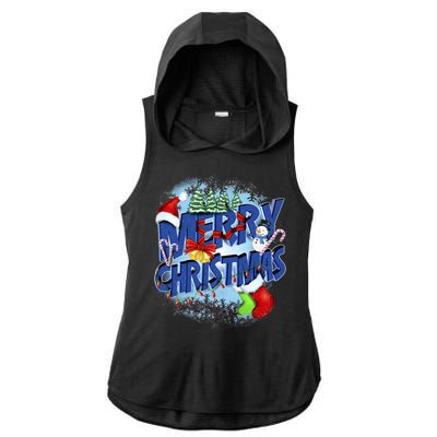 Merry Christmas Funy Holiday Logo Ladies PosiCharge Tri-Blend Wicking Draft Hoodie Tank