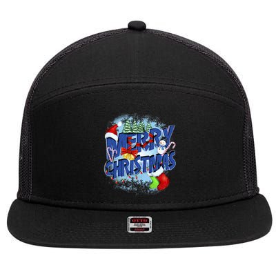 Merry Christmas Funy Holiday Logo 7 Panel Mesh Trucker Snapback Hat