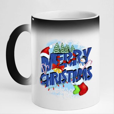 Merry Christmas Funy Holiday Logo 11oz Black Color Changing Mug