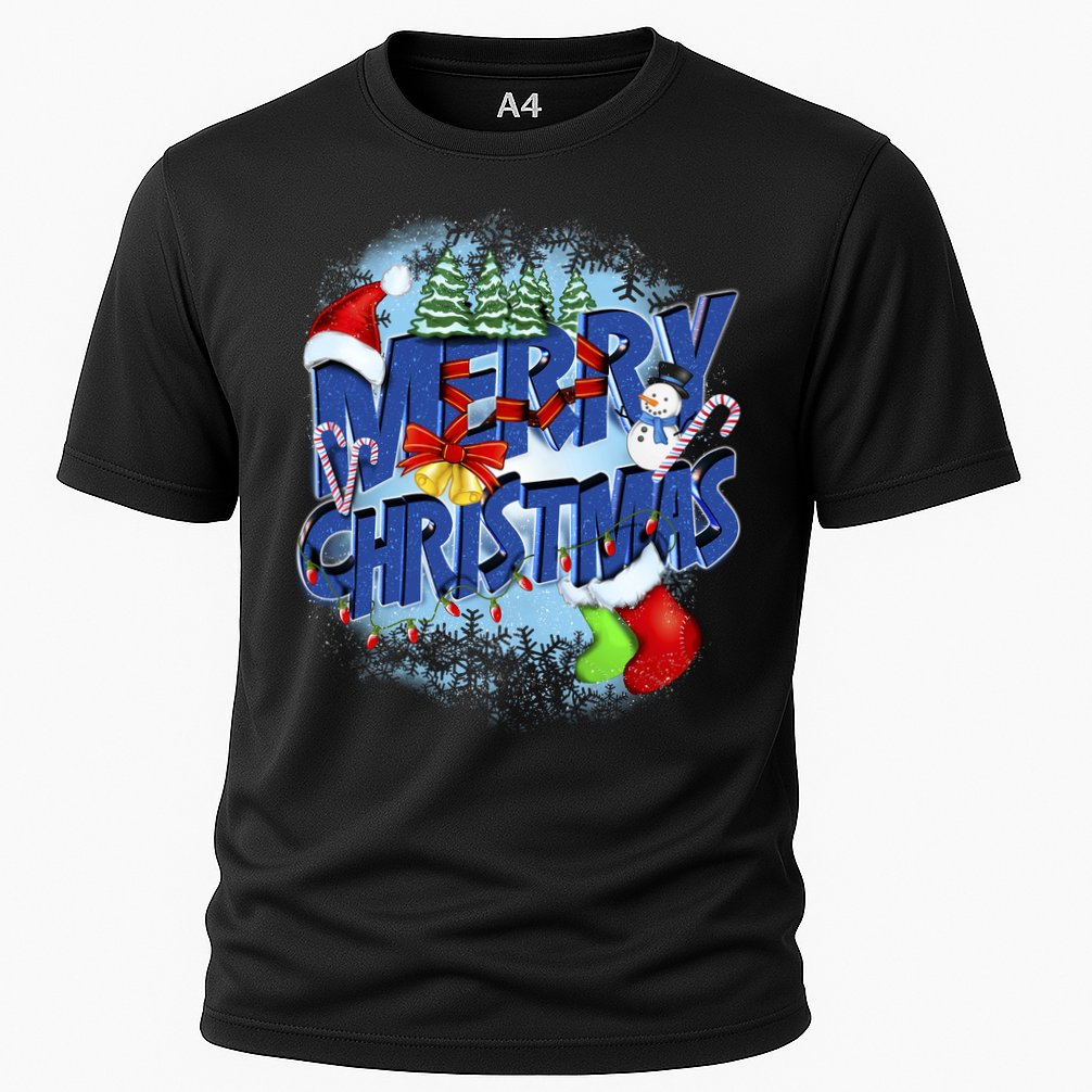 Merry Christmas Funy Holiday Logo Cooling Performance Crew T-Shirt