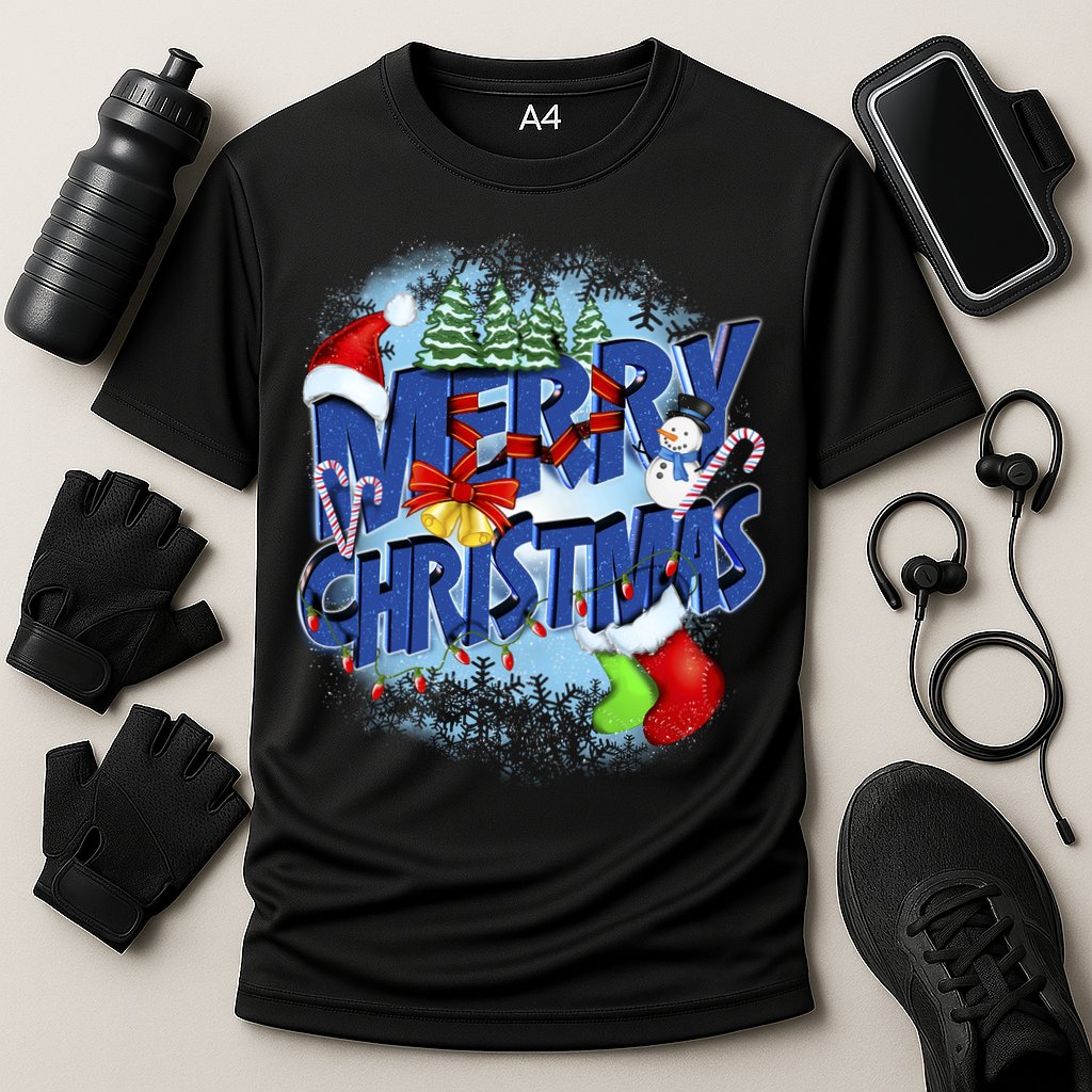 Merry Christmas Funy Holiday Logo Cooling Performance Crew T-Shirt