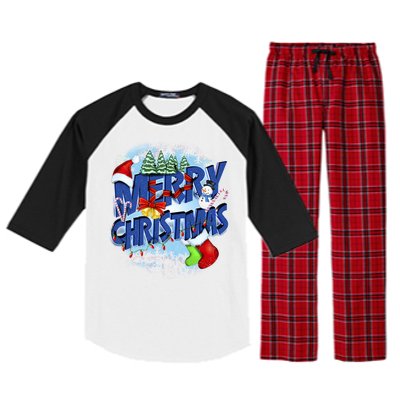 Merry Christmas Funy Holiday Logo Raglan Sleeve Pajama Set