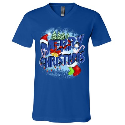 Merry Christmas Funy Holiday Logo V-Neck T-Shirt