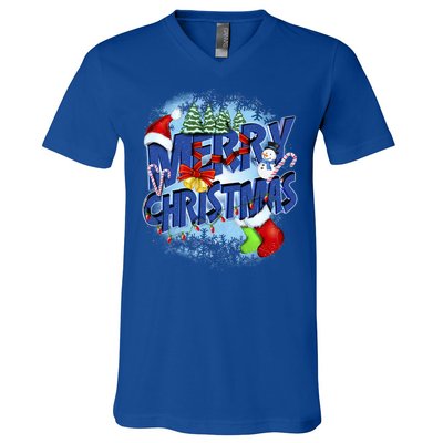 Merry Christmas Funy Holiday Logo V-Neck T-Shirt