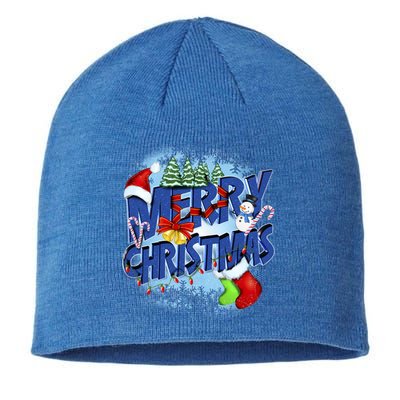 Merry Christmas Funy Holiday Logo Sustainable Beanie