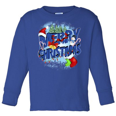 Merry Christmas Funy Holiday Logo Toddler Long Sleeve Shirt