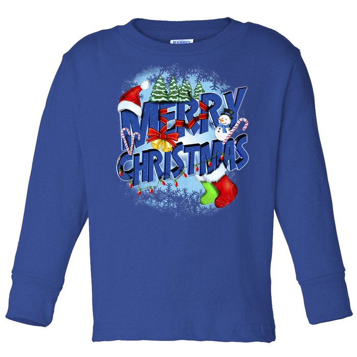 Merry Christmas Funy Holiday Logo Toddler Long Sleeve Shirt