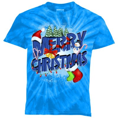 Merry Christmas Funy Holiday Logo Kids Tie-Dye T-Shirt