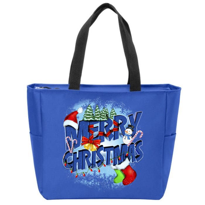 Merry Christmas Funy Holiday Logo Zip Tote Bag