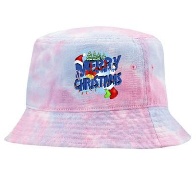 Merry Christmas Funy Holiday Logo Tie-Dyed Bucket Hat