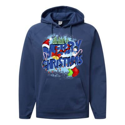 Merry Christmas Funy Holiday Logo Performance Fleece Hoodie