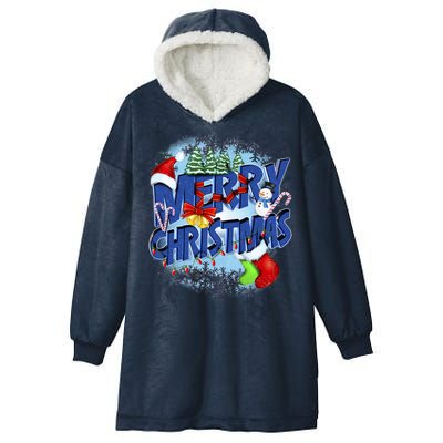 Merry Christmas Funy Holiday Logo Hooded Wearable Blanket