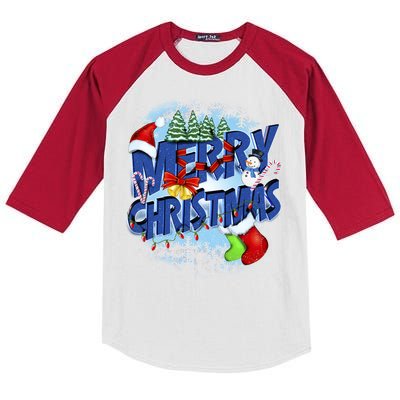 Merry Christmas Funy Holiday Logo Kids Colorblock Raglan Jersey