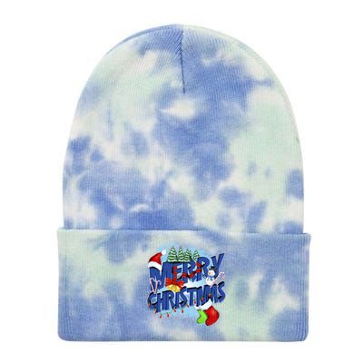 Merry Christmas Funy Holiday Logo Tie Dye 12in Knit Beanie