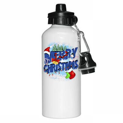 Merry Christmas Funy Holiday Logo Aluminum Water Bottle