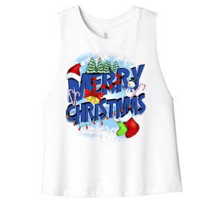 Merry Christmas Funy Holiday Logo Women's Racerback Cropped Tank