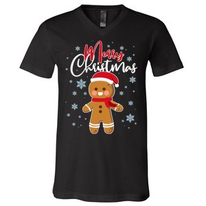 Merry Christmas Gingerbread V-Neck T-Shirt