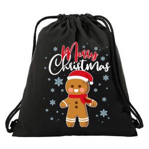 Merry Christmas Gingerbread Drawstring Bag