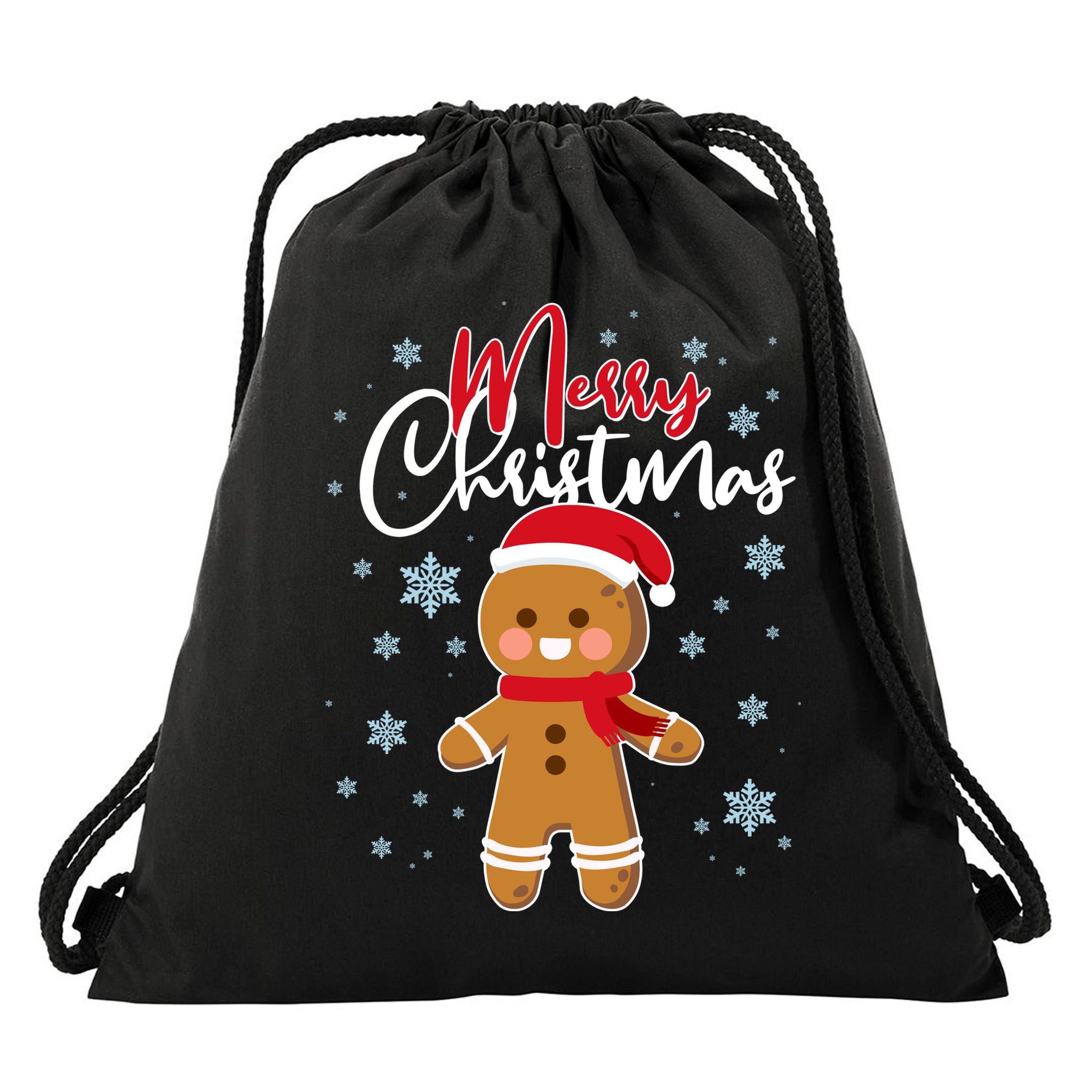 Merry Christmas Gingerbread Drawstring Bag
