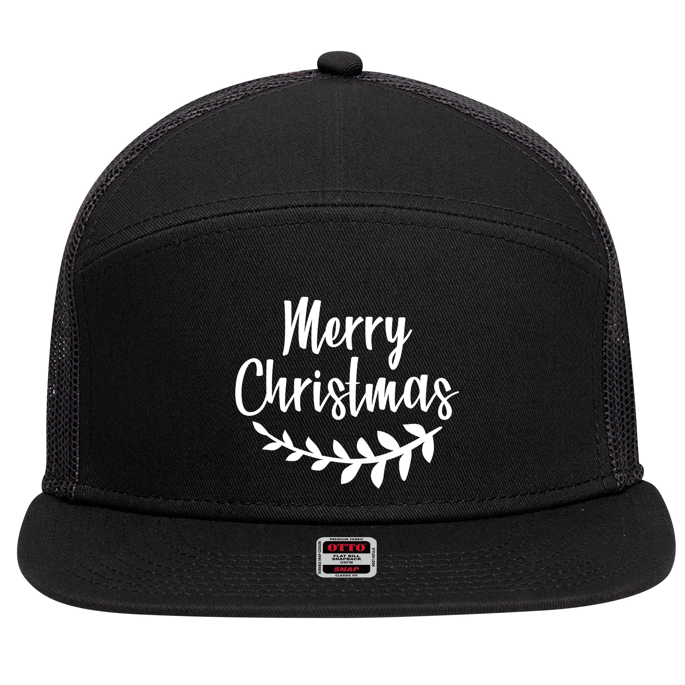 Merry Christmas Happy Holidays 7 Panel Mesh Trucker Snapback Hat