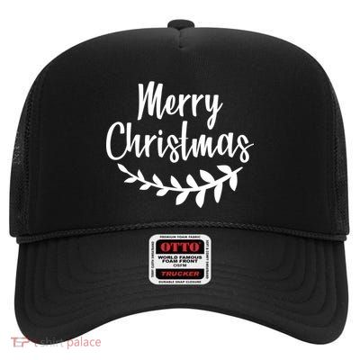 Merry Christmas Happy Holidays High Crown Mesh Back Trucker Hat