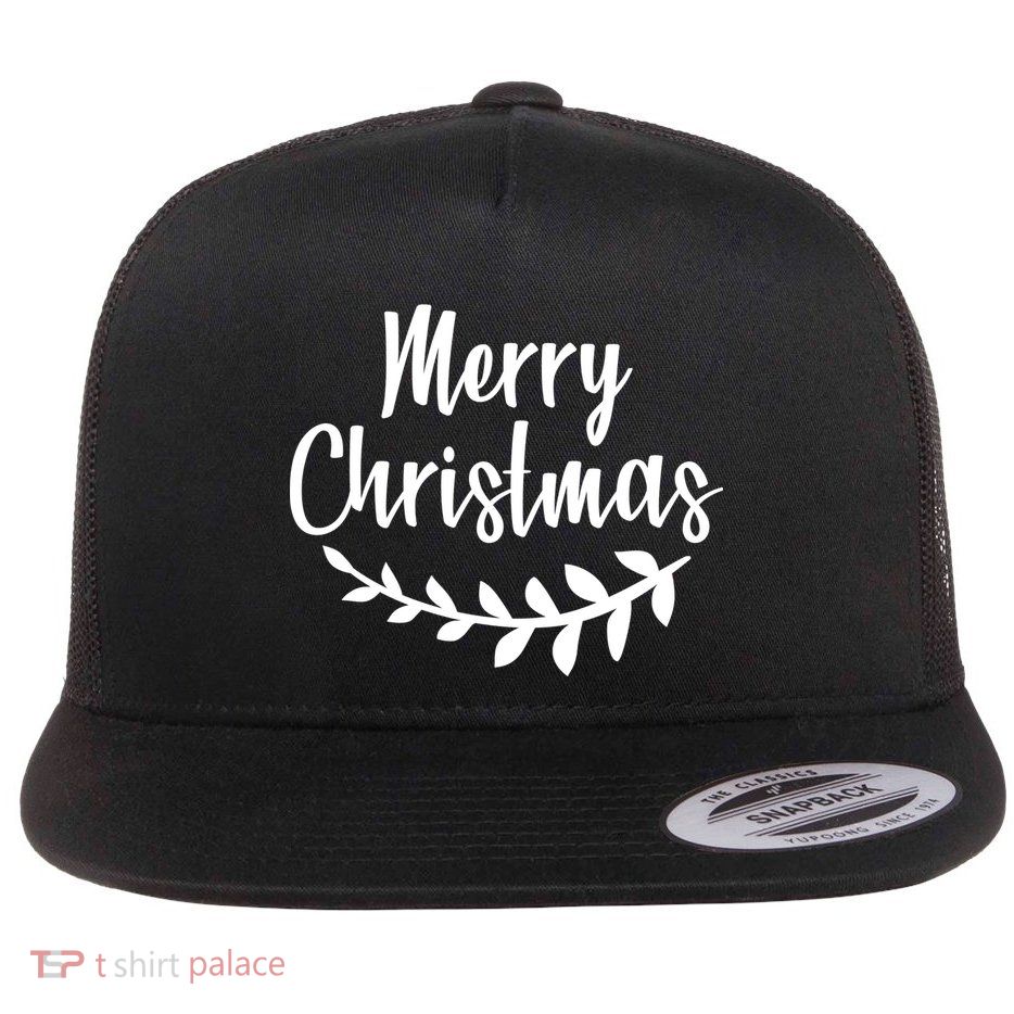 Merry Christmas Happy Holidays Flat Bill Trucker Hat