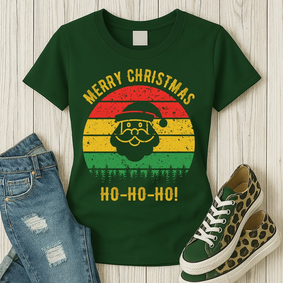 Merry Christmas Ho-Ho-Ho Vintage Santa Womens T-Shirt
