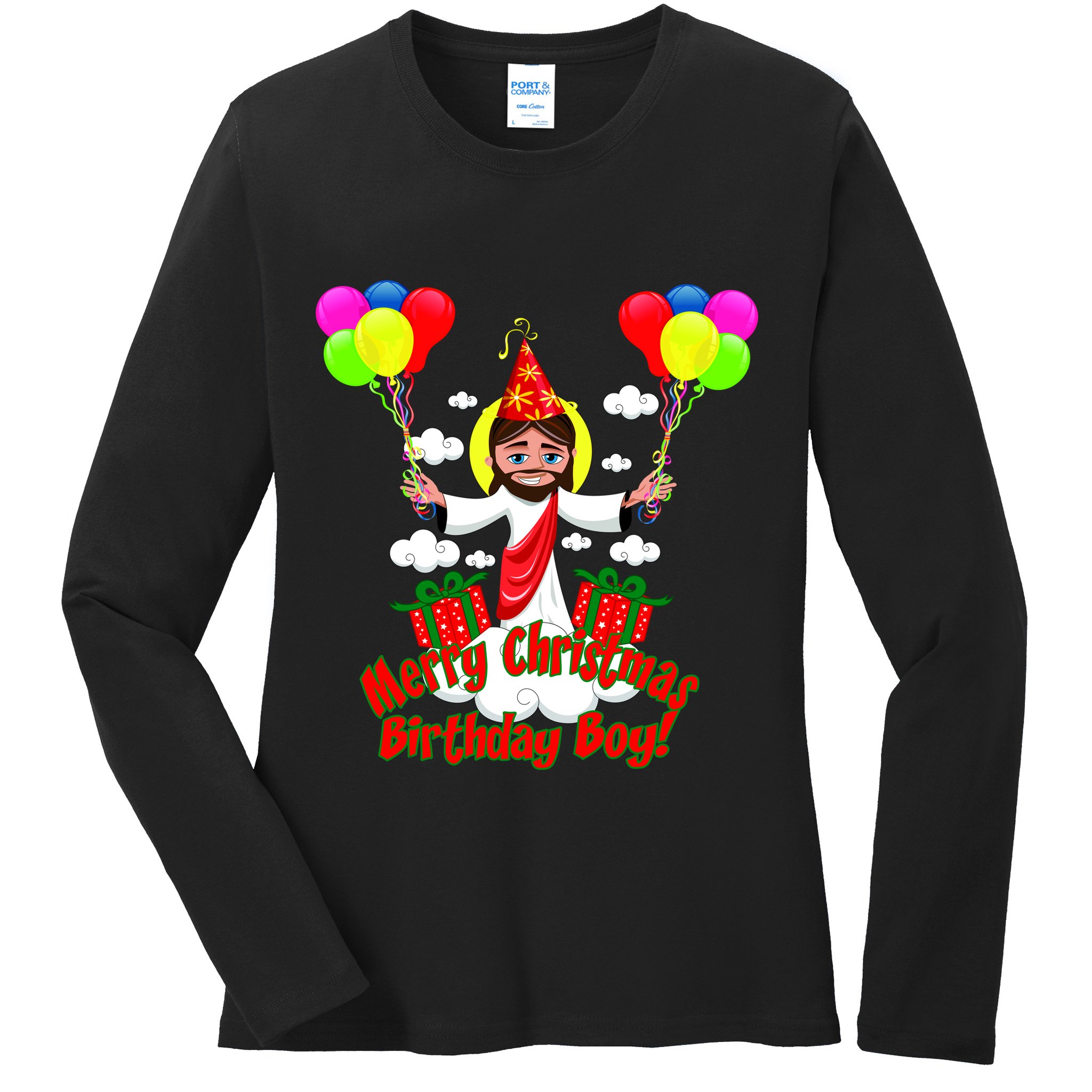 Merry Christmas Jesus Birthday Boy Ladies Long Sleeve Shirt