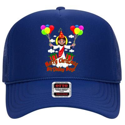 Merry Christmas Jesus Birthday Boy High Crown Mesh Back Trucker Hat