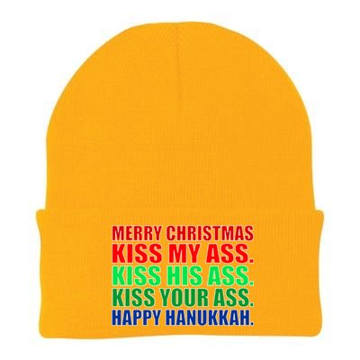 Merry Christmas Kiss My Ass Happy Hanukkah  Knit Cap Winter Beanie