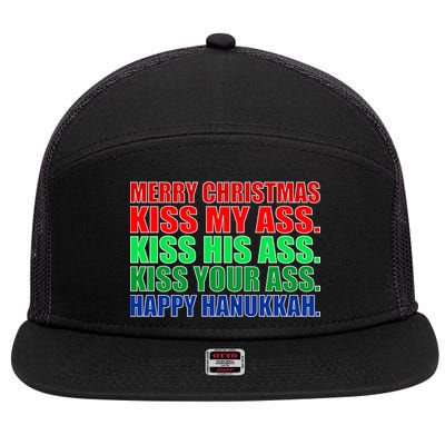 Merry Christmas Kiss My Ass Happy Hanukkah  7 Panel Mesh Trucker Snapback Hat