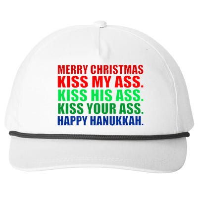 Merry Christmas Kiss My Ass Happy Hanukkah  Snapback Five-Panel Rope Hat