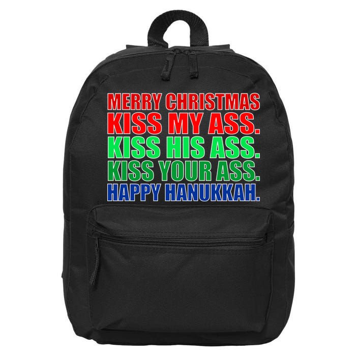 Merry Christmas Kiss My Ass Happy Hanukkah  16 in Basic Backpack
