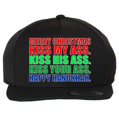 Merry Christmas Kiss My Ass Happy Hanukkah  Wool Snapback Cap