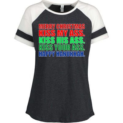 Merry Christmas Kiss My Ass Happy Hanukkah  Enza Ladies Jersey Colorblock Tee