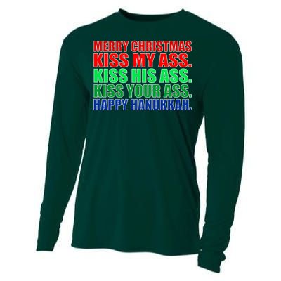 Merry Christmas Kiss My Ass Happy Hanukkah  Cooling Performance Long Sleeve Crew