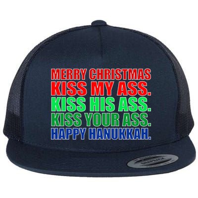 Merry Christmas Kiss My Ass Happy Hanukkah  Flat Bill Trucker Hat