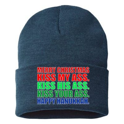 Merry Christmas Kiss My Ass Happy Hanukkah  Sustainable Knit Beanie