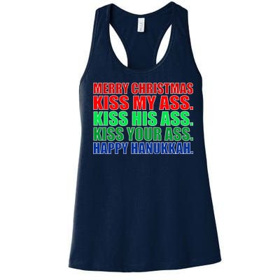 Merry Christmas Kiss My Ass Happy Hanukkah  Women's Racerback Tank