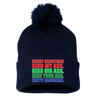 Merry Christmas Kiss My Ass Happy Hanukkah  Pom Pom 12in Knit Beanie