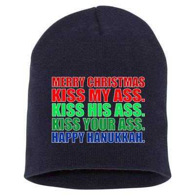 Merry Christmas Kiss My Ass Happy Hanukkah  Short Acrylic Beanie