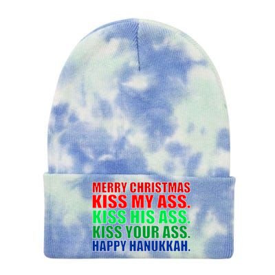 Merry Christmas Kiss My Ass Happy Hanukkah  Tie Dye 12in Knit Beanie