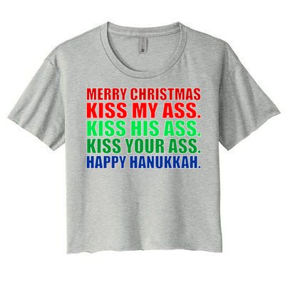 Merry Christmas Kiss My Ass Happy Hanukkah  Women's Crop Top Tee