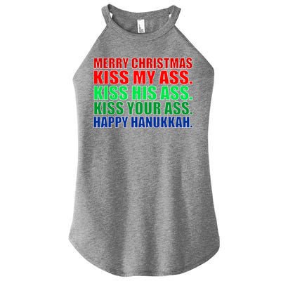 Merry Christmas Kiss My Ass Happy Hanukkah  Women’s Perfect Tri Rocker Tank