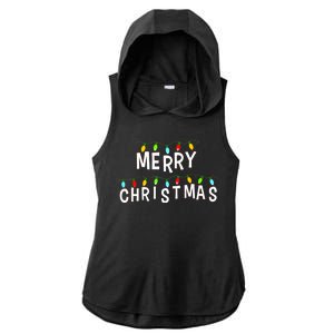 Merry Christmas Lights Ladies PosiCharge Tri-Blend Wicking Draft Hoodie Tank