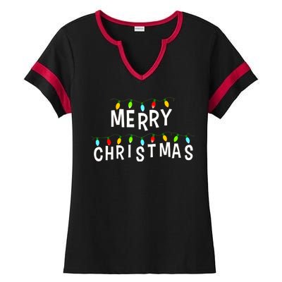 Merry Christmas Lights Ladies Halftime Notch Neck Tee