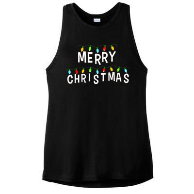 Merry Christmas Lights Ladies PosiCharge Tri-Blend Wicking Tank