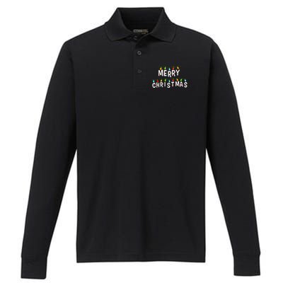 Merry Christmas Lights Performance Long Sleeve Polo